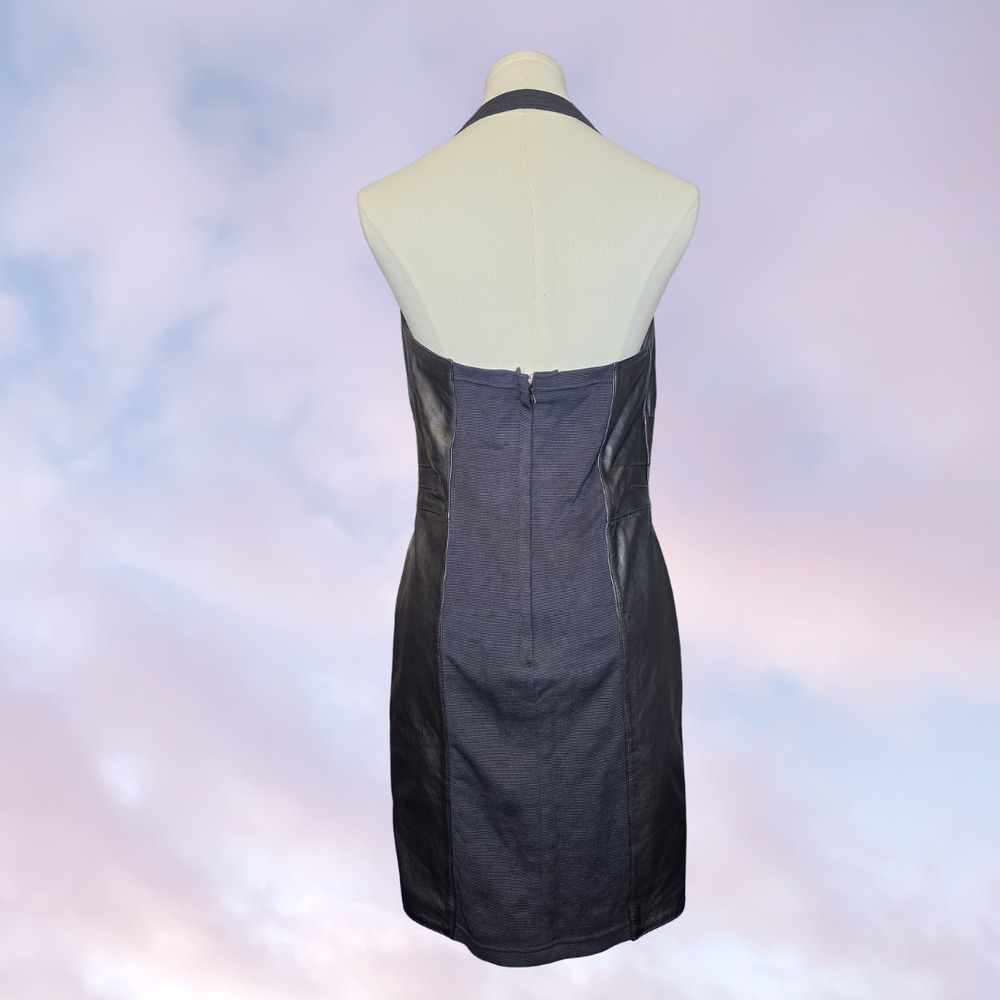 Vtg Harley Davidson Black Leather Halter Biker Punk Blue Flame Mini Dress 10 - Picture 4 of 7